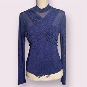 Animal Print Mesh Top Blouse